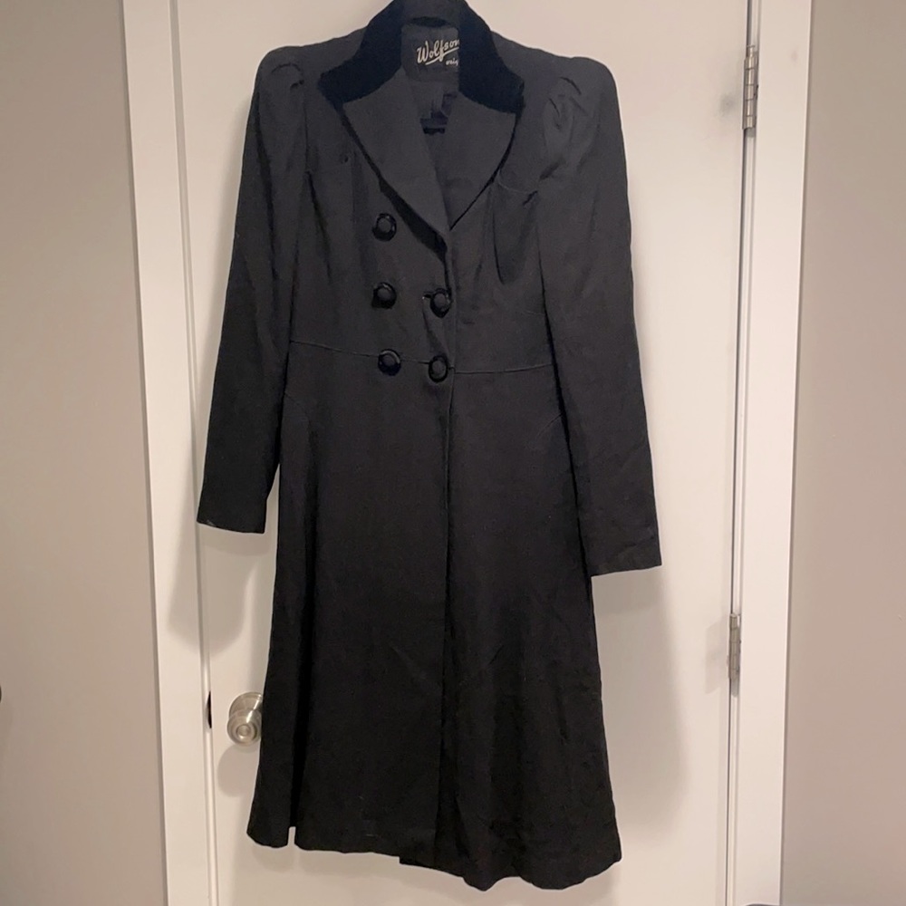 Vintage Lined Wool Coat with Puffed Sleeves
